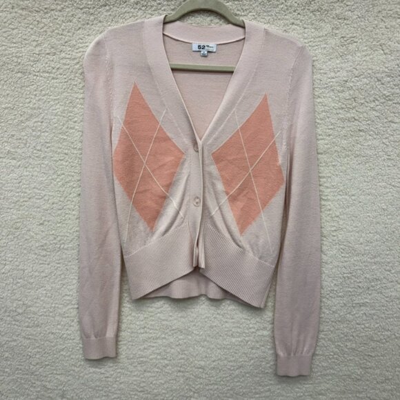 Small - 525 America - Pink Argyle Cardigan Rent the Runway $138 msrp - Picture 7 of 14